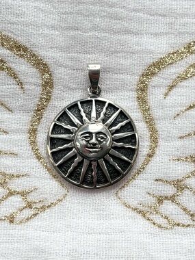 Sun Face Sterling Silver Pendant - Celestial Medallion